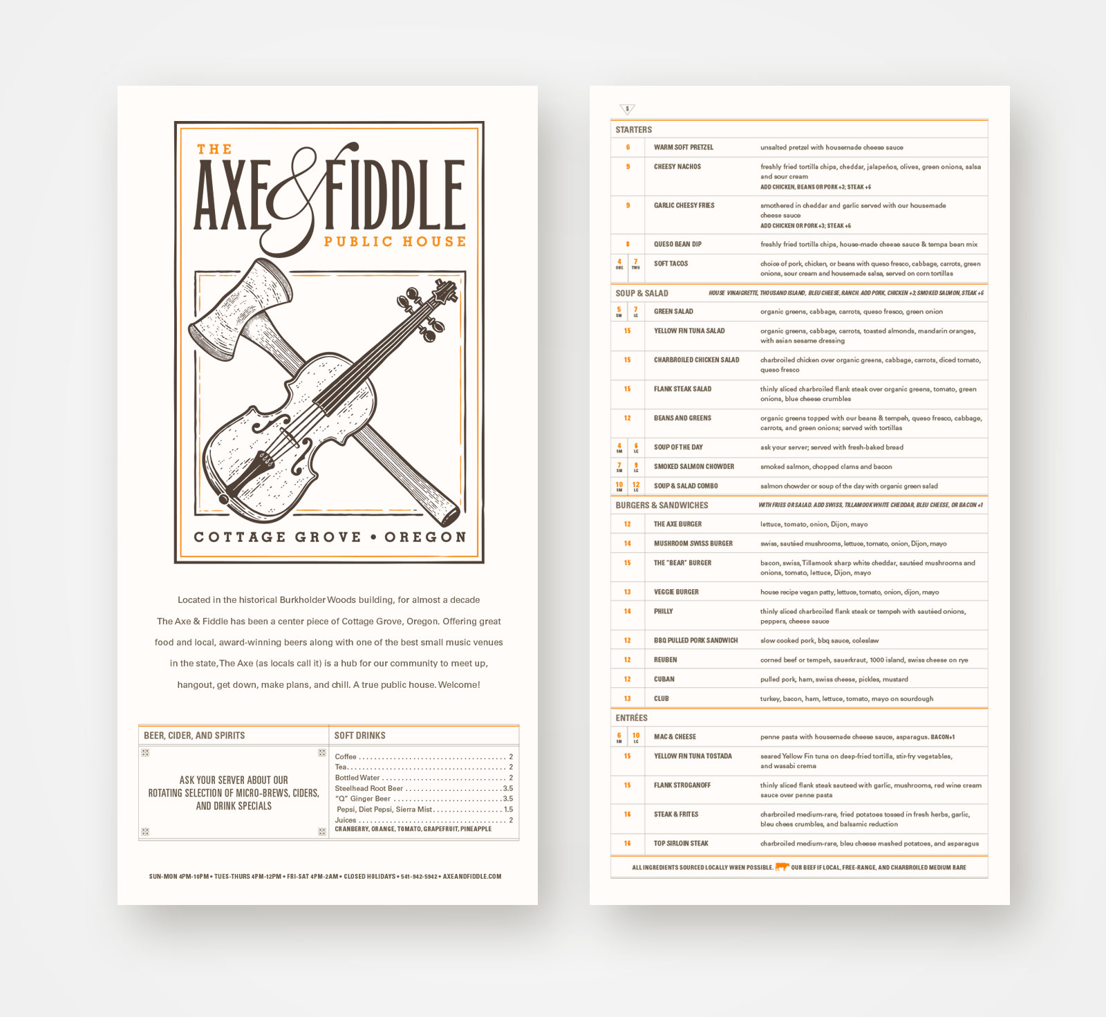 Axe & Fiddle Menu Design